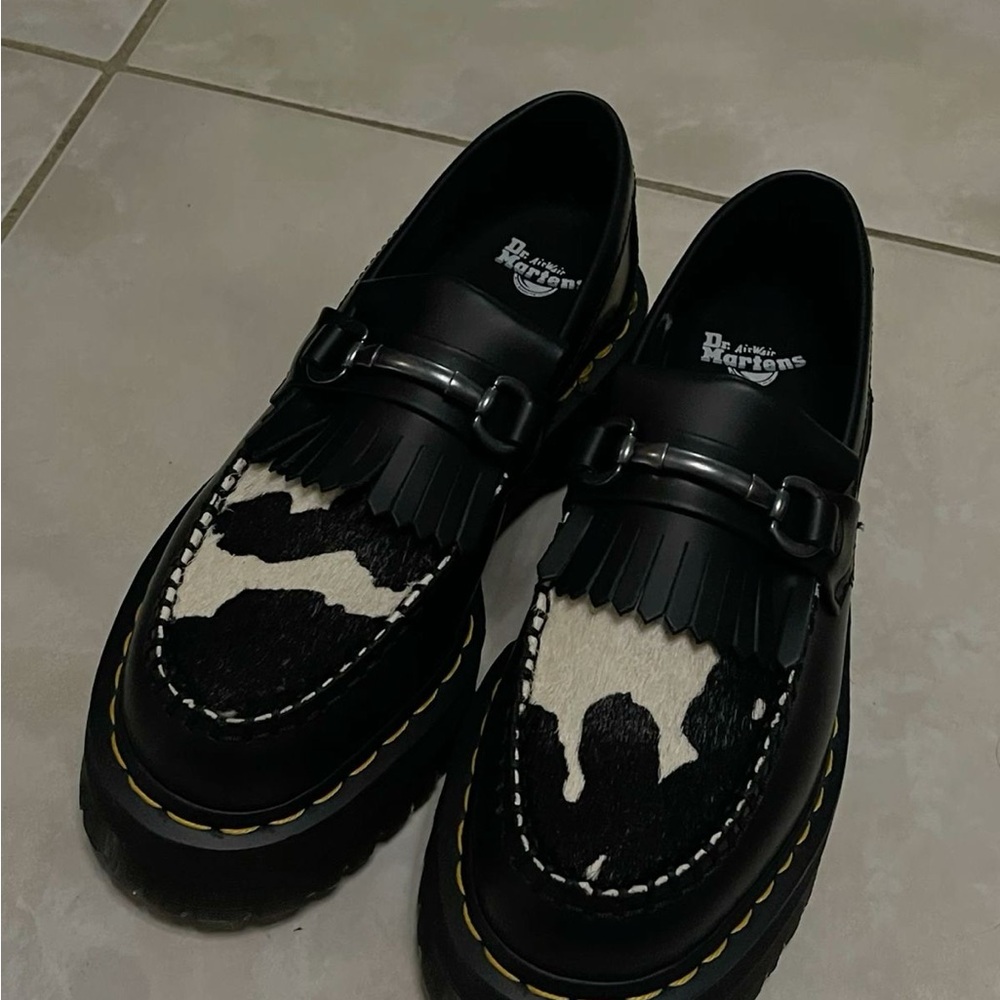 Dr. Martens Cowprint Black and White Loafers
